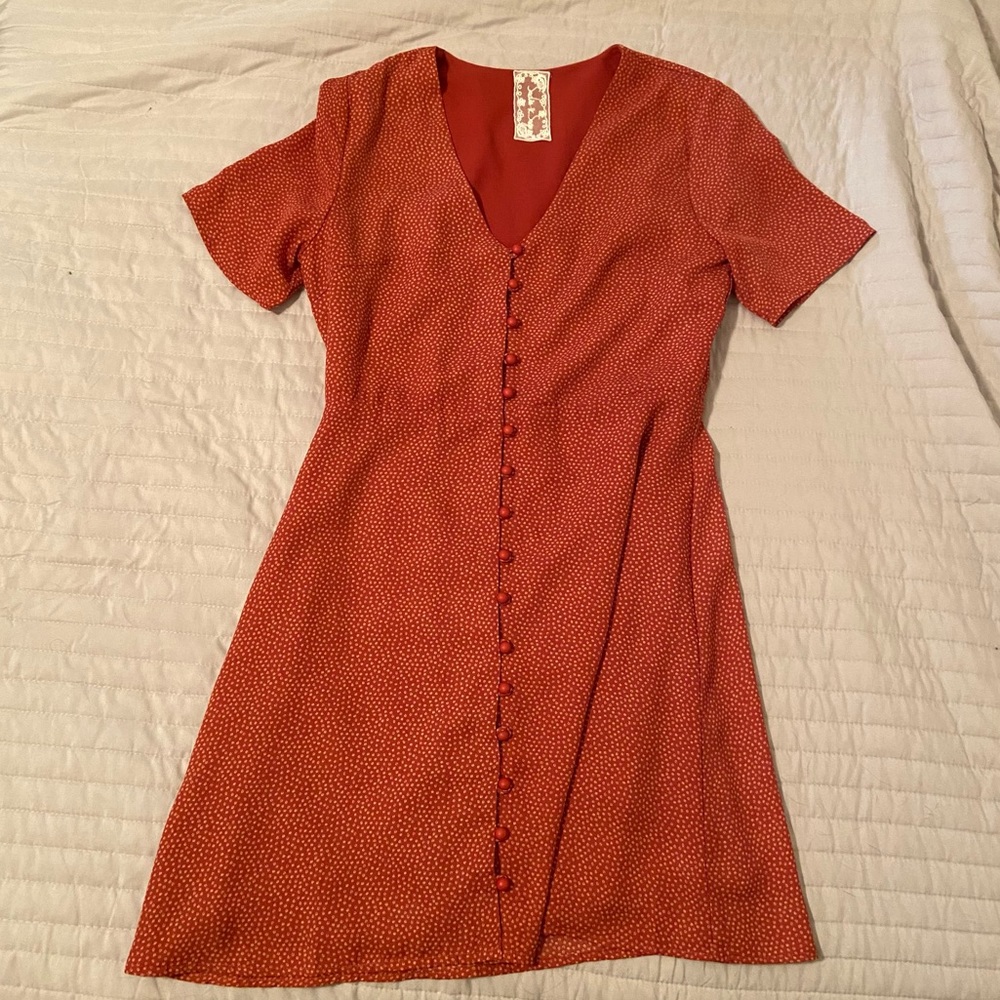Simple Retro Orange Floral Dress